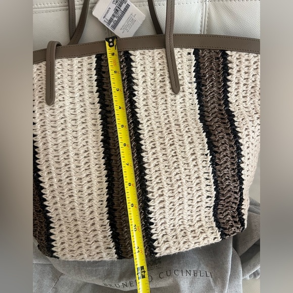 NWT 3K Brunello Cucinelli Italy Brown Cream Sequins Knitted Tote Handbag Bag - Picture 4 of 14